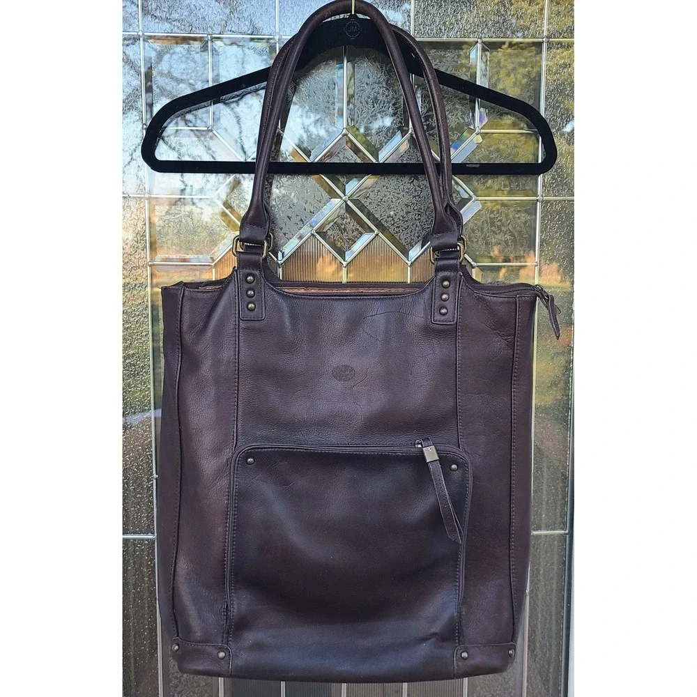 Solo Espresso Brown Leather Shoulder Tote Carry On Bag Travel Work Purse Minimal